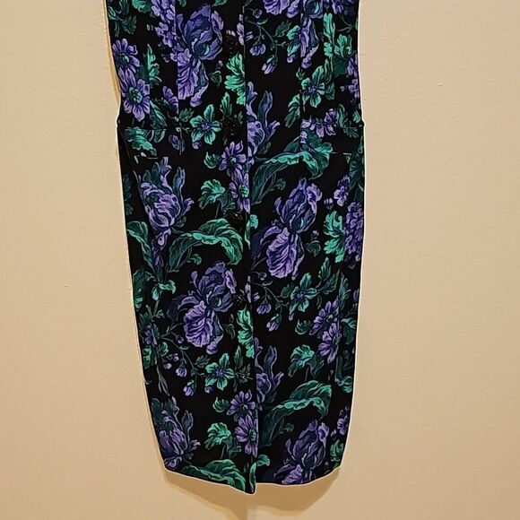 1980s Midi Sheath Vintage Dress Pockets Purple Green Black  All That Jazz - Picture 2 of 10